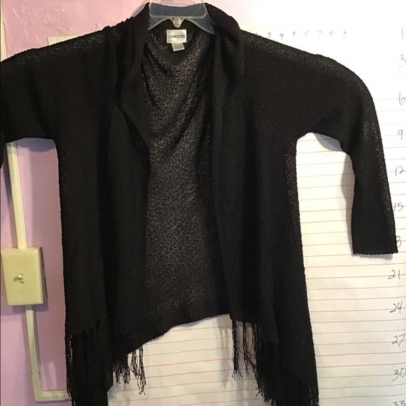CHICO’S women’s open front sweater w/fringe at the bottom hem szM/L - Picture 4 of 7